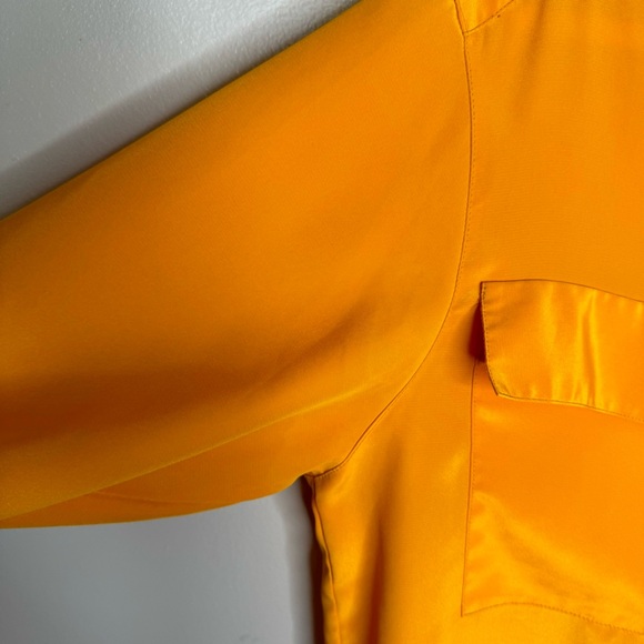 Vintage 90’s Jennifer Moore Marigold Yellow Satin Button Up Shirt Size 14W - Picture 5 of 9
